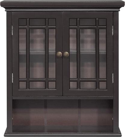 Teamson Home Neal Wooden Over The Toilet Bathroom Removable Wall Medicine Cabinet with 1 Fixed and 1 Adjustable Shelf 3 Storage Spaces 2 Glass Mosaic Doors and Crystal-Cut Acrylic Knobs, Espresso | Bathroom Kitchen Storage Space Saver, 2 Doors and 1 Op...