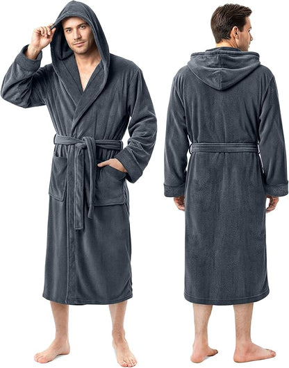 NY Threads Mens Robe with Hood, Luxury Plush Fleece Hooded Mens Bathrobe, Spa Bath Robe for Men