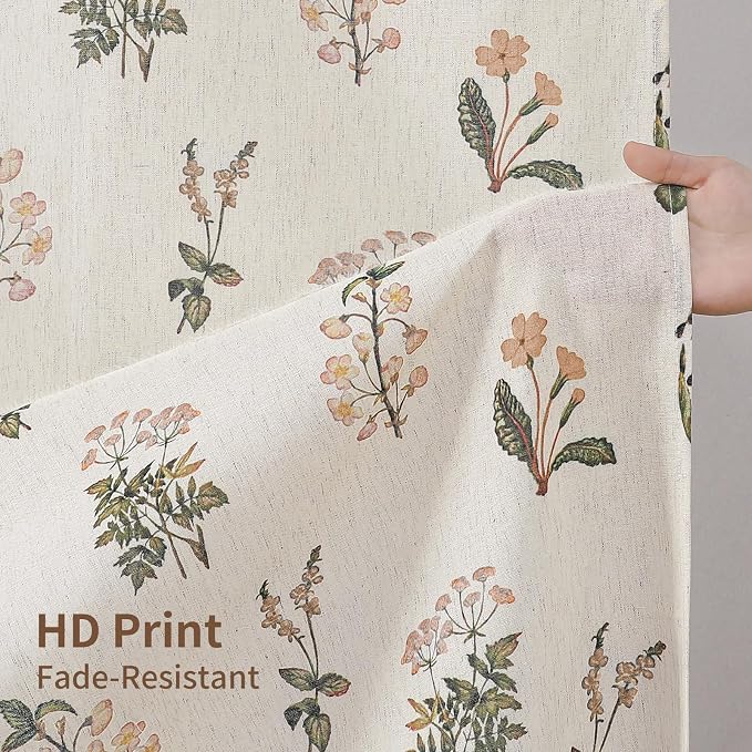 Colorful Star Farmhouse Beige Floral Linen Shower Curtain, 72" W x 72" L | Waterproof Shower Curtain Set with 12 Clear Hooks for Bathroom, Vintage Boho Farmhouse Linen Fabric Bathroom Curtains