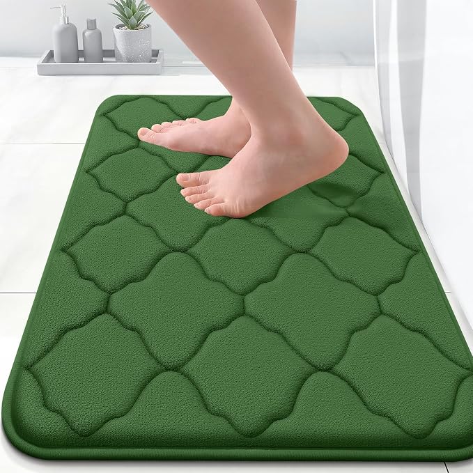 OLANLY Memory Foam Bath Mat Rug 24x16, Ultra Soft and Absorbent Bathroom Rugs, Non-Slip, Comfortable, Machine Washable Bath Carpet for Bathroom Floor, Shower and Home Decor Accessories, Olive Green