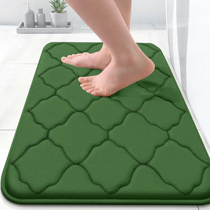 OLANLY Memory Foam Bath Mat Rug 24x16, Ultra Soft and Absorbent Bathroom Rugs, Non-Slip, Comfortable, Machine Washable Bath Carpet for Bathroom Floor, Shower and Home Decor Accessories, Olive Green