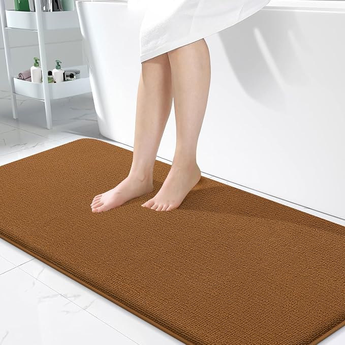 OLANLY Memory Foam Bathroom Runner Rugs 47x24, Absorbent Long Mat, Ochre | Soft Quick Dry Bath Rugs, Non-Slip Carpet, Machine Washable Mat for Bathroom Floor, Tub and Shower, Home Decor Accessories