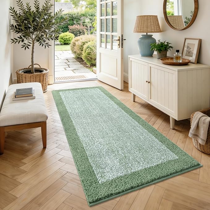 60x24 Long Bathroom Rugs Washable Non Slip, Green Bath Mat for Bathroom Floor Tub, Soft Absorbent Quick Dry Mats for Shower, Bathtub,Home Decor