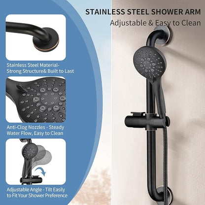 BRIGHT SHOWERS Slide Bar Shower Set with Handheld Shower Head, ADA-Compliant Stainless Steel Grab Bar, Adjustable Height and 69-Inch Hose, Oil Rubbed Bronze