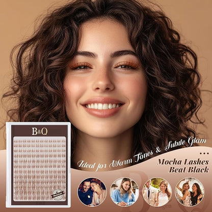 B&Q Brown Lash Clusters Blonde Velure Eyelash Cluster for Light Hair, MochaLash Cluster Eyelash Extensions Soft Browns False Eyelashes Comfortable Velure Eyelash Clusters（Velure 06）
