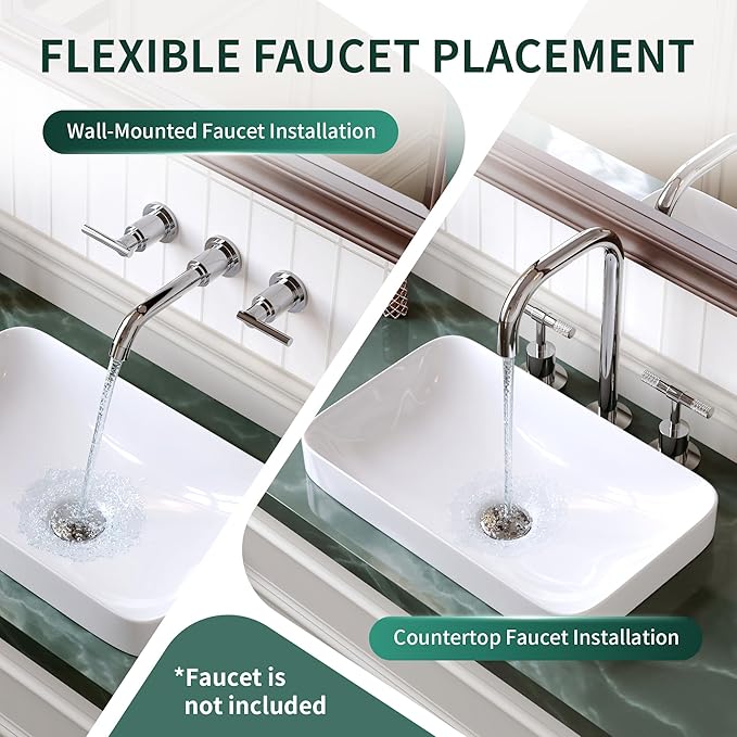 DeerValley Bathroom Vessel Sink, 19.29'' x 11.81'' x 4.72'' Semi Recessed Bathroom Sink Rectangular White Ceramic Sinks for Bathroom Modern Bath Sink Bowl Vanity Sinks Above Counter Basin DV-1V0047