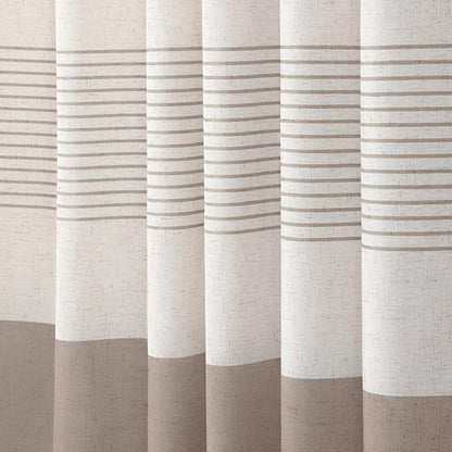 Taupe Farmhouse Linen Striped Shower Curtain with Tassel 72"W X 72"L | Boho Farmhouse Shower Curtains with Linen Texture for Bathroom Decor