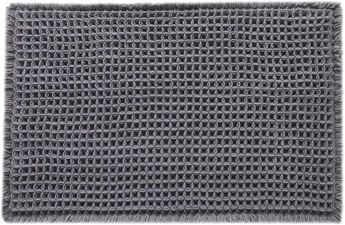 TYUU Waffle Bath Mat, Boho Bathroom Rugs Non Slip, 30x20 Grey | Super Absorbent Quick Dry Bath Rug, Non-Slip Backing, Soft Waffle Washable Farmhouse Bathroom Mats, Tub, Shower & Home Decor