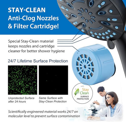 AquaCare Magneton 8-Mode High Pressure Handheld Shower Head w/Water Filter | Filters Chlorine & Toxins for Healthy Hair & Skin. Spaca-age Magnetic Docking, Hygienic Jets, Long 6 ft. Metal Hose / Black