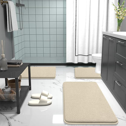 OLANLY Memory Foam Bathroom Runner Rug 40x24, Absorbent Long Bath Mat, Sand | Soft Quick Dry Bath Rugs, Non-Slip Carpet, Machine Washable Mat for Bathroom Floor, Tub and Shower, Home Decor Accessories