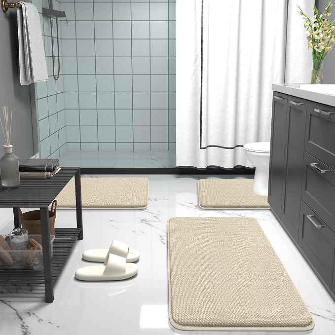 OLANLY Memory Foam Bathroom Runner Rug 59x24, Absorbent Long Bath Mat, Sand | Soft Quick Dry Bath Rugs, Non-Slip Carpet, Machine Washable Mat for Bathroom Floor, Tub and Shower, Home Decor Accessories