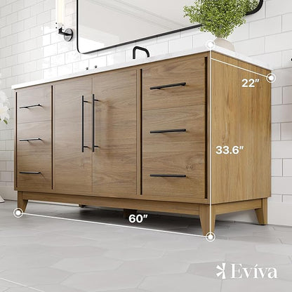 Eviva Graham 60 in. Oak Single Sink Bath Vanity with Arabescato Engineered Stone Top and Undermount Porcelain Sink