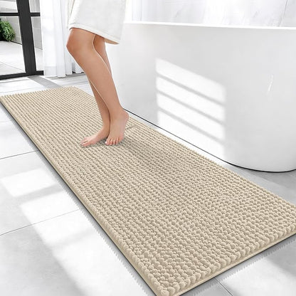 OLANLY Thick Chenille Bathroom Runner Rugs 59x20, Absorbent Bath Mat, Sand | Soft Bath Rugs, Rubber Backing, Machine Wash Dry, Bath Mats for Bathroom, Tub and Shower, Home Decor Accessories