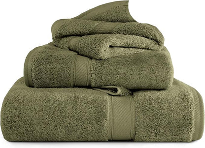 SUPERIOR Egyptian Cotton Ultra Plush & Absorbent, 3 Piece Set, Forest Green | Quick Dry, Soft Luxury Towel Set, Bath Essentials, Guest Bath, Spa, 1 Bath, 1 Hand, 1 Face Towels, Madeline Towels
