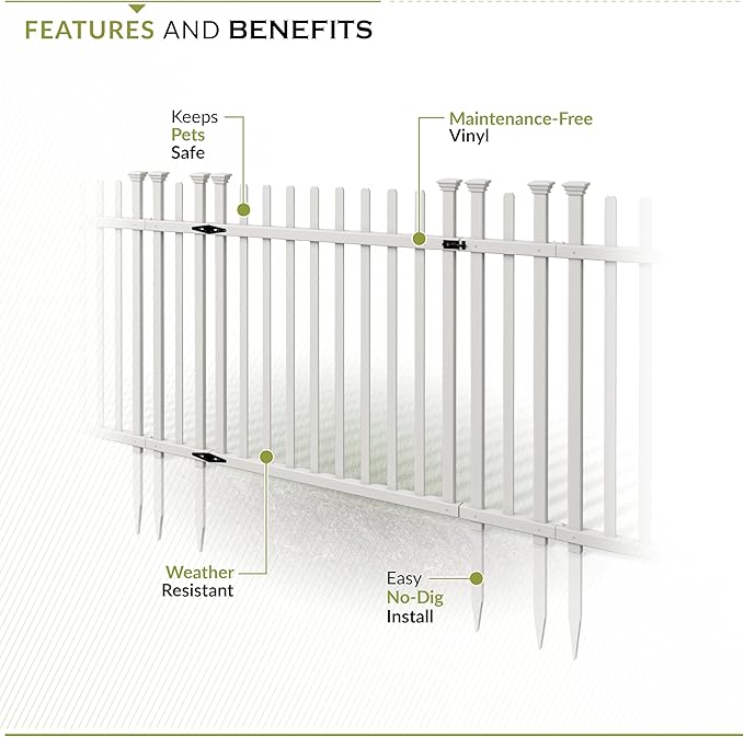 Zippity Burbank Picket Gate, White Vinyl DIY No Dig Kit | 3.5ftH x 5ftW, 1 Gate, Hardware Included, ZP19071