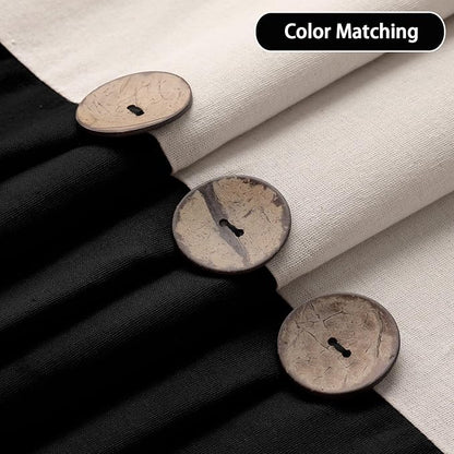 Farmhouse Shower Curtain Linen Button Cream-Black 72" W x 72" L | Farmhouse Style, Chic Button, Striped, Linen Fabric, Rustic, Country, Natural Look, Washable, for Bathroom Bathtub