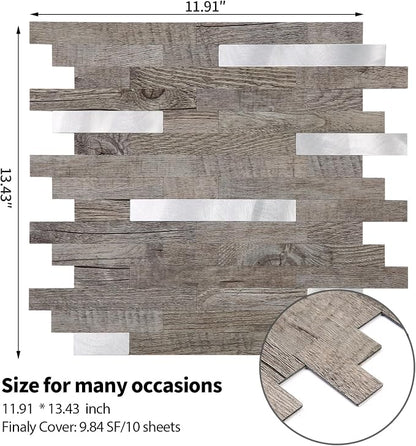 Yipscazo 10 Sheets Peel and Stick Wood Metal Tile Backsplash, Stick on Tiles for Backsplash Kitchen, Bathroom, Laundry Room, Camper, Fireplace (12'' X 12'', Light Brown Wood)