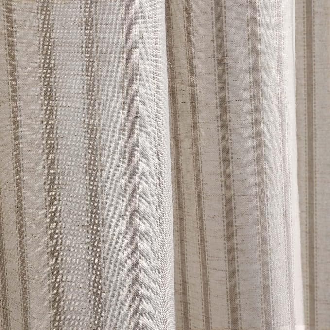 Farmhouse Striped Shower Curtain Taupe Vintage Linen Curtain 72"W X 84"L | Extra Long Striped Shower Curtains with Linen Texture for Bathroom Decor