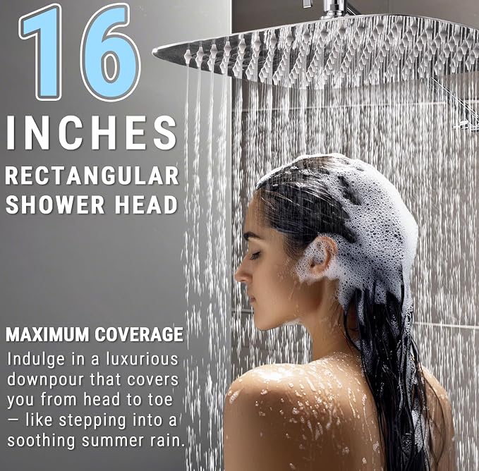 G-Promise 16 Inch All Metal Rain Shower Head with Handheld Spray (Chrome) | Suits Every Height, Pause Mode Diverter, Massage Mode Handheld, Full Body Coverage, Easy to Install, Modern Bath Upgrade