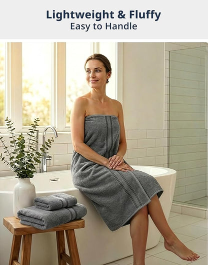 LANE LINEN Bath Towel Set 100% Cotton 6 Piece Soft Absorbent - Grey | Bath Towels Set Of 6 - Densely Woven, Coordinated Colors, Dobby Border Accent, OEKO-TEX Certified, Zero-Twist Durability
