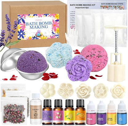 Bath Bomb Making Kit- DIY Bath Bomb Set for Kids Adults, Make Your Own Spa Kit, Shower Craft Kits with Bath Bomb Molds, Press, Spa Craft Kits, Bath Bombs Making Supplies Gifts for Girls Women