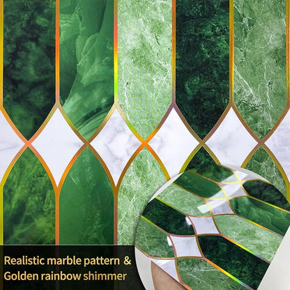 funlife Holographic Emerald Art Deco Peel and Stick Backsplash Self-Adhesive PVC Wall Tiles Easy DIY with Tools for Kitchen Bathroom and Laundry Room 5.9"x5.9"x10-Sheet Pointed Arch Marble