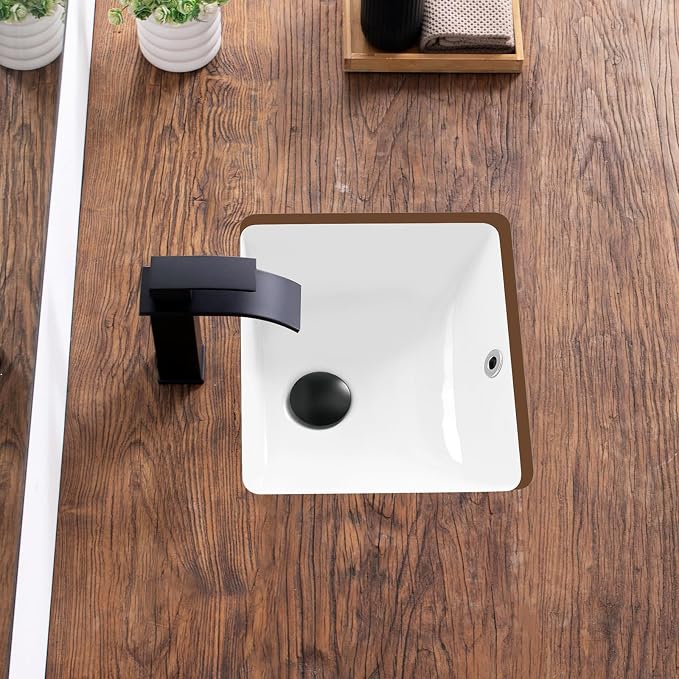 14 Inch Small Undermount Bathroom Sink White Ceramic Rectangular Under Counter Bathroom Sink for Cabinet Porcelain Vanity Sinks,Overflow Type (14.4"x12.7")