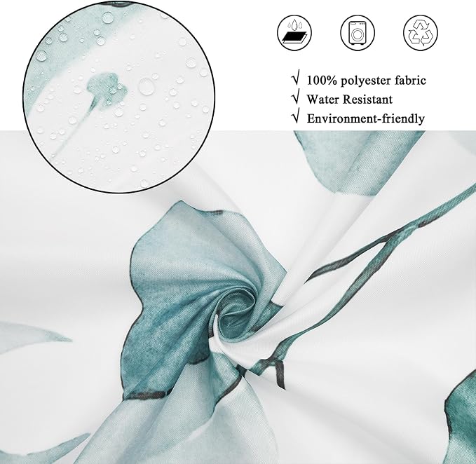 Teal Shower Curtain, Watercolor Eucalyptus Leaves Botanical Plants with Floral Bathroom Curtain Home Bathtub Decor Waterproof Fabric Machine Washable with 8 PCS Hooks,48" Wx72 L
