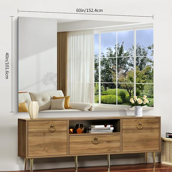 CILIBER Frameless Mirror, 60x40 Mirrors for Wall, Large Bathroom Mirror for Over Sink, Rectangle Frameless Vanity Mirror with Polished Edge, 3mm Tempered Glass, Hangs Horizontally or Vertically