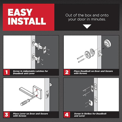 Kwikset Mirada Reeded Front Door Lock Handle and Deadbolt Set, Entry Handleset with Interior Reversible Lever, Matte Black, Pick Resistant SmartKey Rekey Deadbolt Security, with Microban Protection