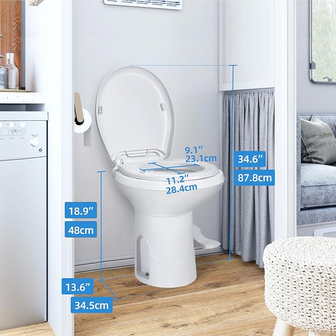 YITAHOME RV Toilet with Pedal Flush | Gravity Flush Toilet High Profile Include Flange, for Car Motorhome Caravan Travel, White
