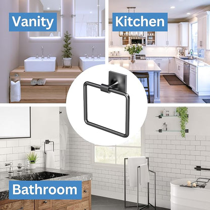 Gatco 5582MX Waterline Towel Ring | Modern Hand Towel Holder for Bathroom | Stylish Decorative Hardware, Heavy Duty Metal, EZ Ancor Mounting | Matte Black