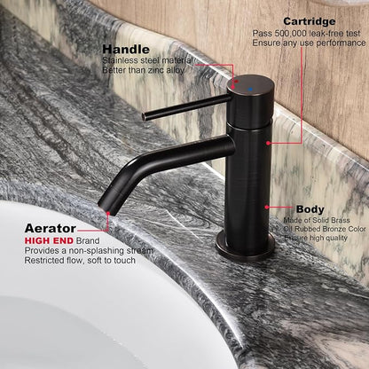 Oil Rubbed Bronze Bathroom Faucet Single Hole, Single Handle Bronze Sink Faucet Bathroom with Pop Up Drain and Water Faucet Supply Lines