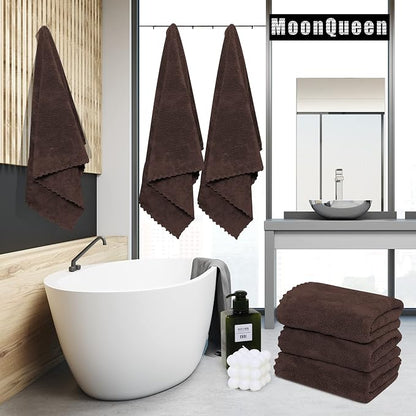 MOONQUEEN 6 Pack Premium Bath Towel Set - Quick Drying - Microfiber Coral Velvet Highly Absorbent Towels - Multipurpose Use as Bath Fitness, Bathroom, Shower, Sports, Yoga Towel (Wood Brown)
