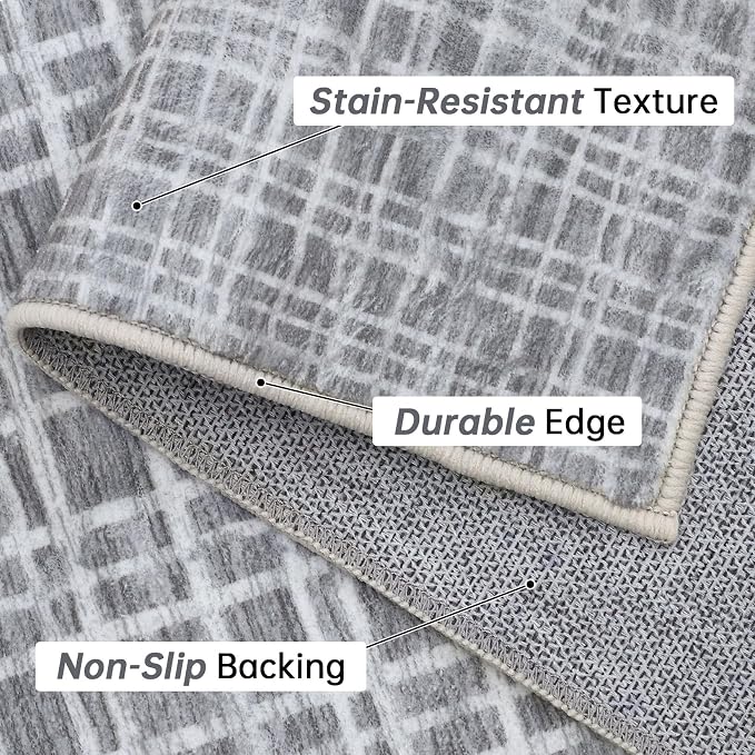 Large Area Rug 10x13 Rug for Living Room Modern Grey Grid Washable Bedroom Rug Farmhouse Non Slip Throw Rugs Soft Low Pile Stain Resistant Carpet for Dining Room Department 10'x13'