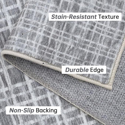 Large Area Rug 10x13 Rug for Living Room Modern Grey Grid Washable Bedroom Rug Farmhouse Non Slip Throw Rugs Soft Low Pile Stain Resistant Carpet for Dining Room Department 10'x13'