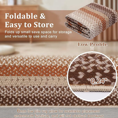 Imitation Braided Collection-Print Living Room Rug 5x7 Area Rugs Washable Bedroom Rug Modern Large Area Rug Non Slip Throw Rugs Farmhouse Soft Low Pile Stain Resistant Carpet for Dining Room