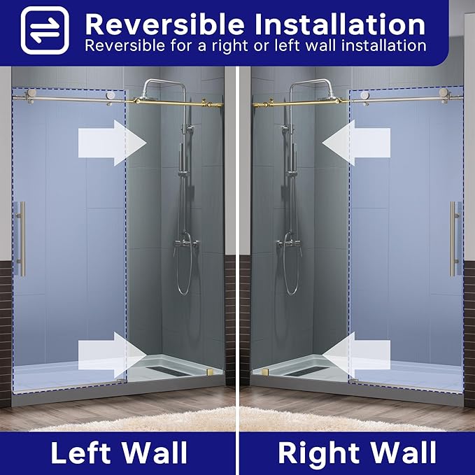 Woodbridge Frameless Shower Doors 44-48" Width x 76" Height with 3/8"(10mm) Clear Tempered Glass in Brushed Gold Finish,MSDC4876-BG
