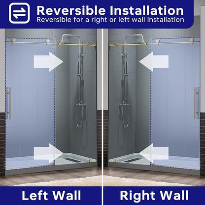 Woodbridge Frameless Shower Doors 44-48" Width x 76" Height with 3/8"(10mm) Clear Tempered Glass in Brushed Gold Finish,MSDC4876-BG
