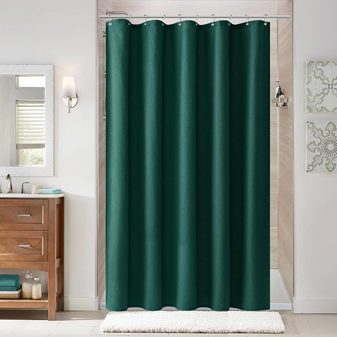 Dark Green 54 Inch Shower Curtain - Stall Narrow Half Linen Ultra Thick Fabric Shower Curtain Set with Hooks, Boho Farmhouse Rustic RV Camper Bath Curtains for Bathroom, 54x78