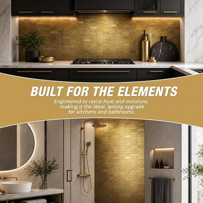 XUANINY Peel and Stick Tile Backsplash Self- Adhesive Wall Tiles Aluminum Mosaic Sticker for Kitchen (11.33"x11.92" Per Sheet, Pack of 5 pcs) (Golden Yellow 5)