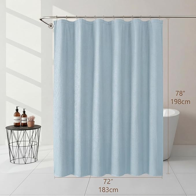 Fabric Shower Curtain 78 Inch Length 1 Piece, Embossed Textured Waffle Cloth Shower Curtains for Bathroom Modern Hotel Spa, Water Resistant Machine Washable, Glacier Blue, 72Wx78L Inches