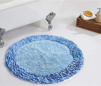Better Trends Premium Bathroom 30” Round Mat 100% Cotton, Water Absorbent Non-Slip Backing, Machine Washable for Bathroom, Tub, and Shower Use, Blue Shaggy Border Collection