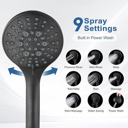 BRIGHT SHOWERS Rain Shower Head with Handheld Combo, Dual Shower System with Slide Bar, Adjustable Height, Brass Slide Bar & Diverter, 60 Inch Stainless Steel Hose, Oil Rubbed Bronze
