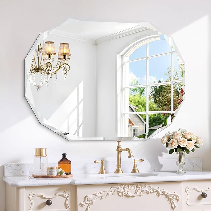 GLASHOM Frameless Bathroom Mirror, 30x40 inch Frameless Wall Mirrors Beveled Edge Wall Mounted, Oval Mirror for Bathroom, Living Room, Over Sink, Entryway Mirror Horizontal or Vertical