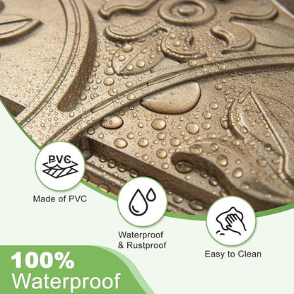 Art3d Fancy Classic Style Drop Ceiling Tiles, 2 x 2 ft, Antique Gold | PVC, Lightweight, Waterproof, Easy to Wipe Clean, Compatible with Grid System, Suitable for Kitchen, Bathroom, Basement