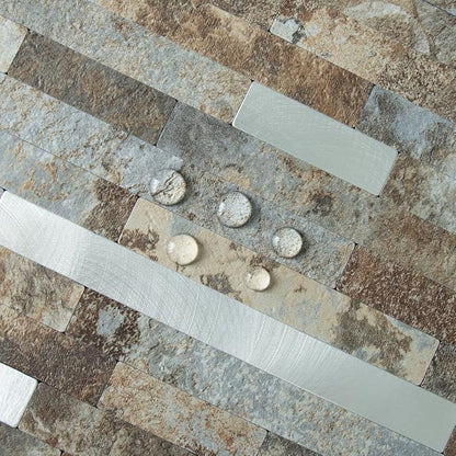 AULIGET 2 Sheets Beige & Brown Slate Peel and Stick Backsplash, PVC Mixed Metal Silver Wall Tile Stick on Backsplash for Kitchen and Bathroom