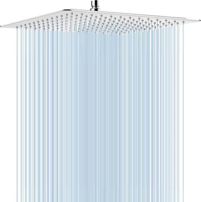 Midanya Square Rain Shower Head,High Pressure,Polish Chrome 16 Inch | 360°Swivel,Ceiling or Wall Mount,Waterfall Full Body Coverage,Bathroom Remodel,Stainless Steel Large Rainfall Shower Head
