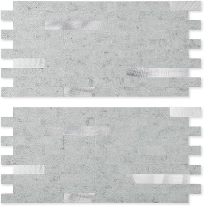 Yipscazo Peel and Stick Stone Metal Backsplash, PVC Wall Tiles Stick on Tiles for Backsplash Kitchen (Gray Stone, 40 Packs)