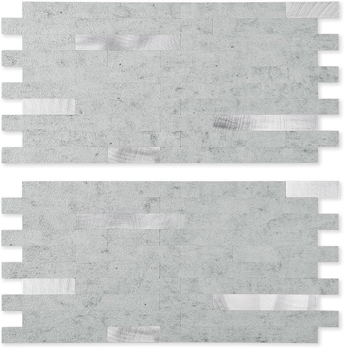 Yipscazo Peel and Stick Stone Metal Backsplash, PVC Wall Tiles Stick on Tiles for Backsplash Kitchen (Gray Stone, 2 Packs)